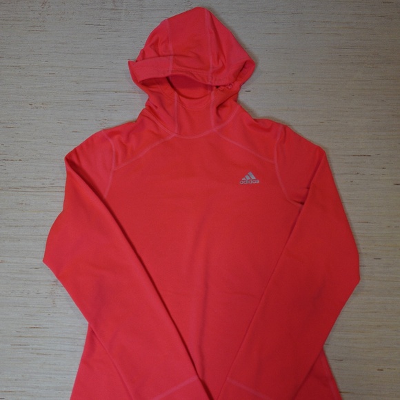 Adidas Women’s ClimaWarm Hoodie Small Coral Pink Long Sleeve Thumbholes - Picture 1 of 6